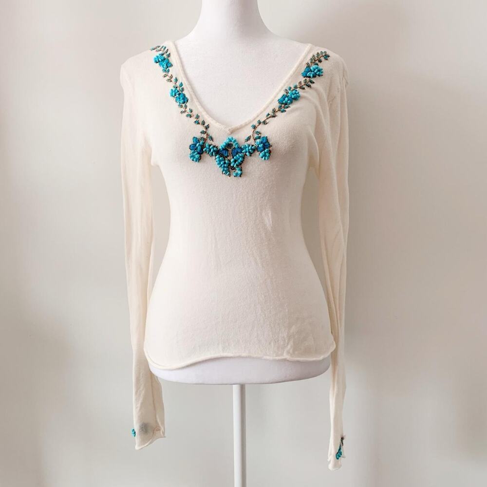 Y2K Sarsaparilla Embroidered Cotton Blouse  Size M